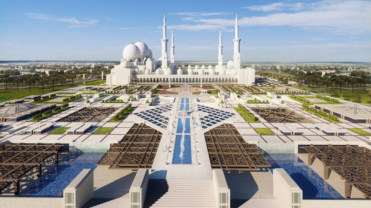 Abu Dhabi Sheikh Zayed Grand Mosque and skyline