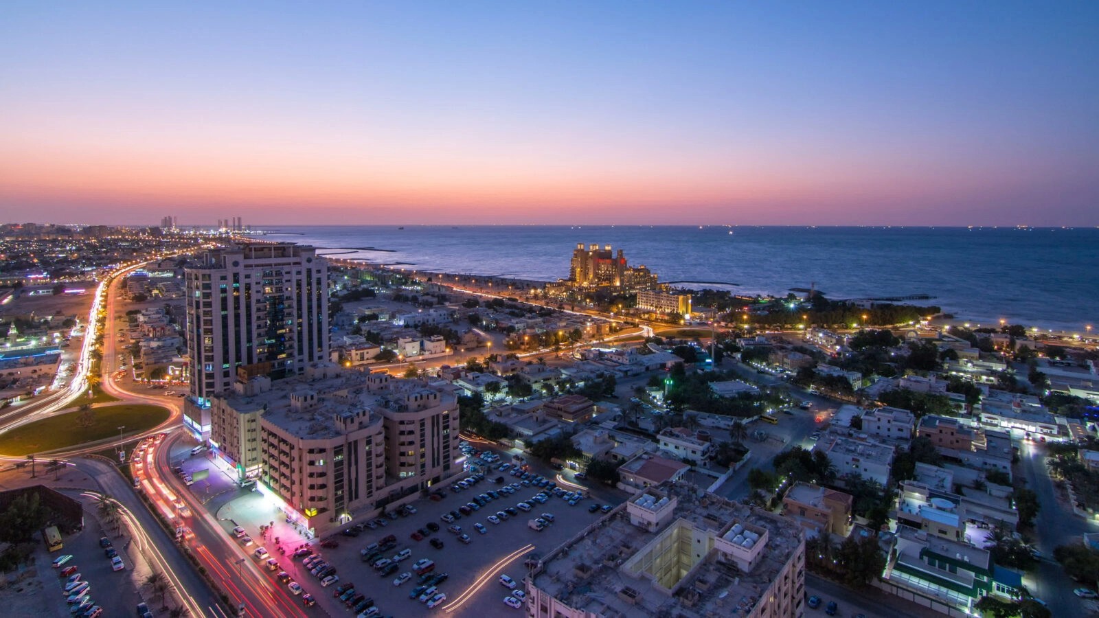 Ajman Corniche beach at sunset